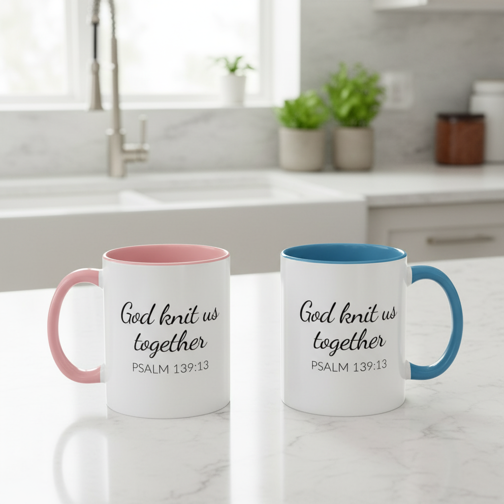 Home god knit us together coffee mug pink and blue couple mug 11oz