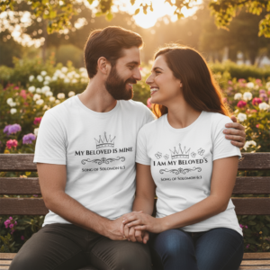 couple matching shirts bench